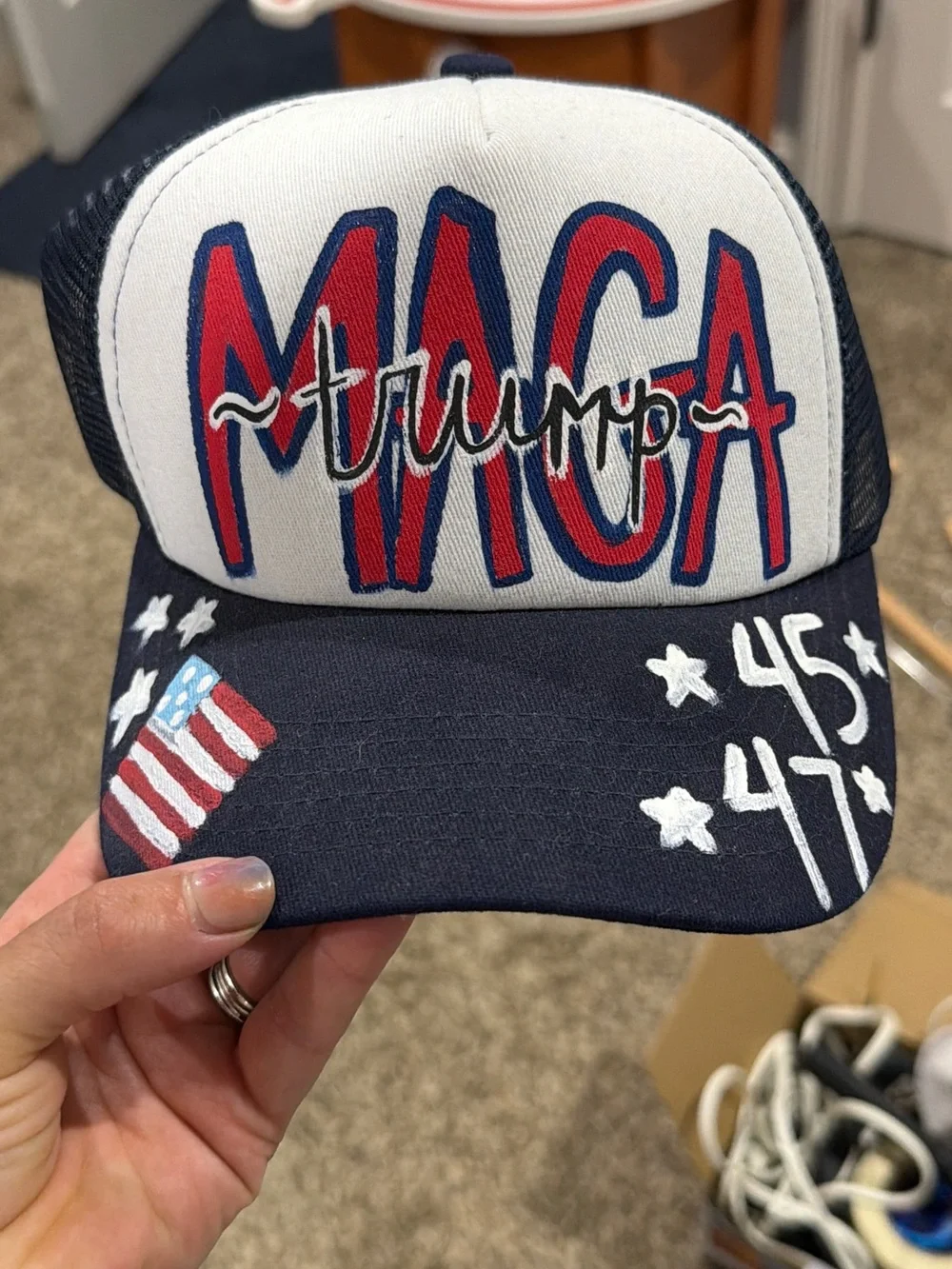 Navy, White & Red Kids Trucker Hat - MAGA Design